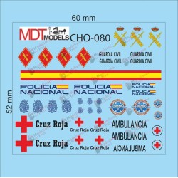 45 calcas de logotipos Policía Nacional, Guardia Civil, Cruz Roja y Ambulancias CH0-080 MDT Models Escala H0