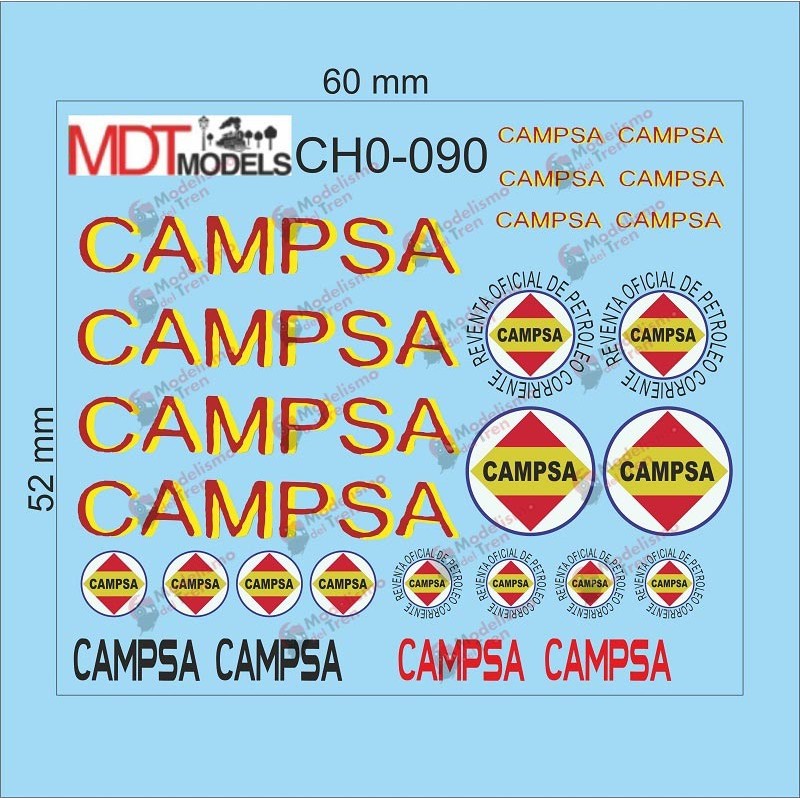 26 calcas de logotipos CAMPSA CH0-090 MDT Models Escala H0