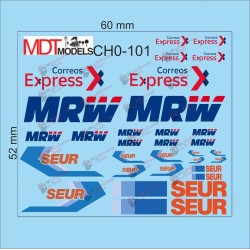 32 calcas de logotipos MRW, SEUR y Correos Express CH0-101 MDT Models Escala H0
