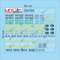 152 calcas de logotipos RENFE y MZA CN-000 MDT Models Escala N