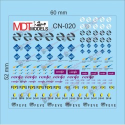 147 calcas de logotipos RENFE, GL, Largo Recorrido y FEVE CN-020 MDT Models Escala N