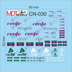 80 calcas de logotipos RENFE, AVE y Adif CN-030 MDT Models Escala N