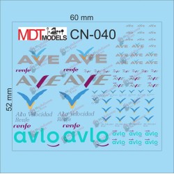 70 calcas de logotipos AVE CN-040 MDT Models Escala N