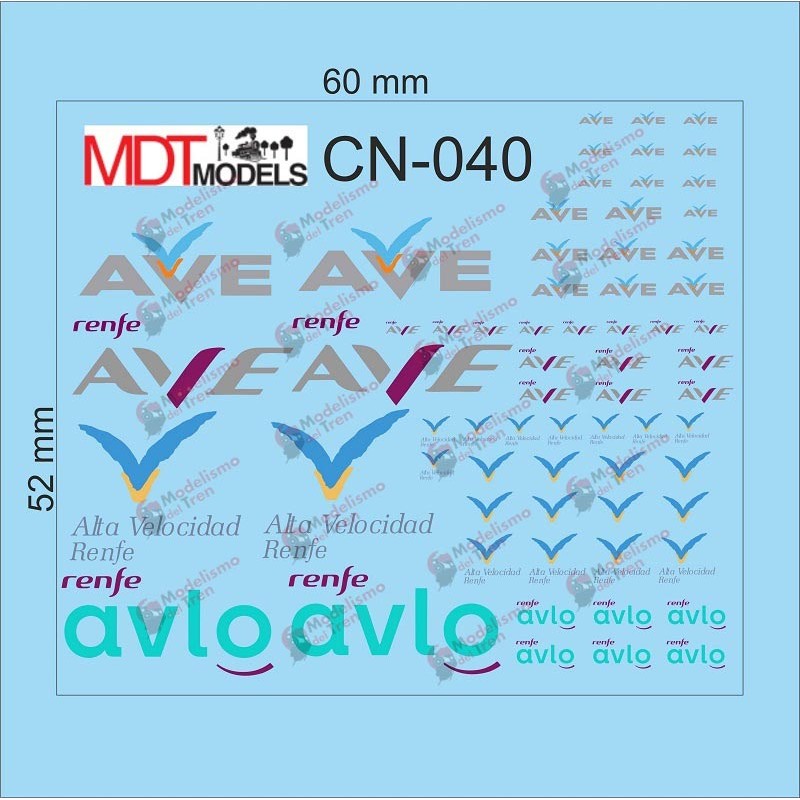 70 calcas de logotipos AVE CN-040 MDT Models Escala N