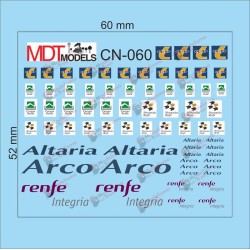 70 calcas de logotipos Cargas RENFE, Mercancías RENFE, Altaria, Arco y Transporte Combinado CN-060 MDT Models Escala N