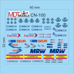 76 calcas de logotipos Correos, Seur y MRW CN-100 MDT Models Escala N