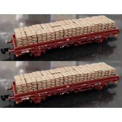 Set 2 vagones plataforma RENFE, cargados con sacos de tabaco HN6581 Arnold Escala N