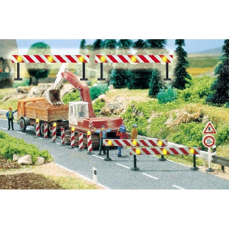 2 barricadas con LEDs intermitentes y unidad de control 5905 Busch Escala H0