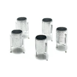 5 Papeleras metálicas, plata 221015 87Train Escala H0