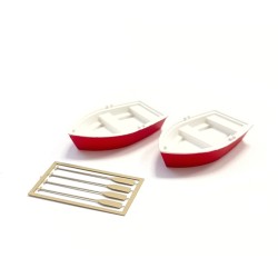 2 Barcas rojas con 4 remos 221057 87Train Escala H0