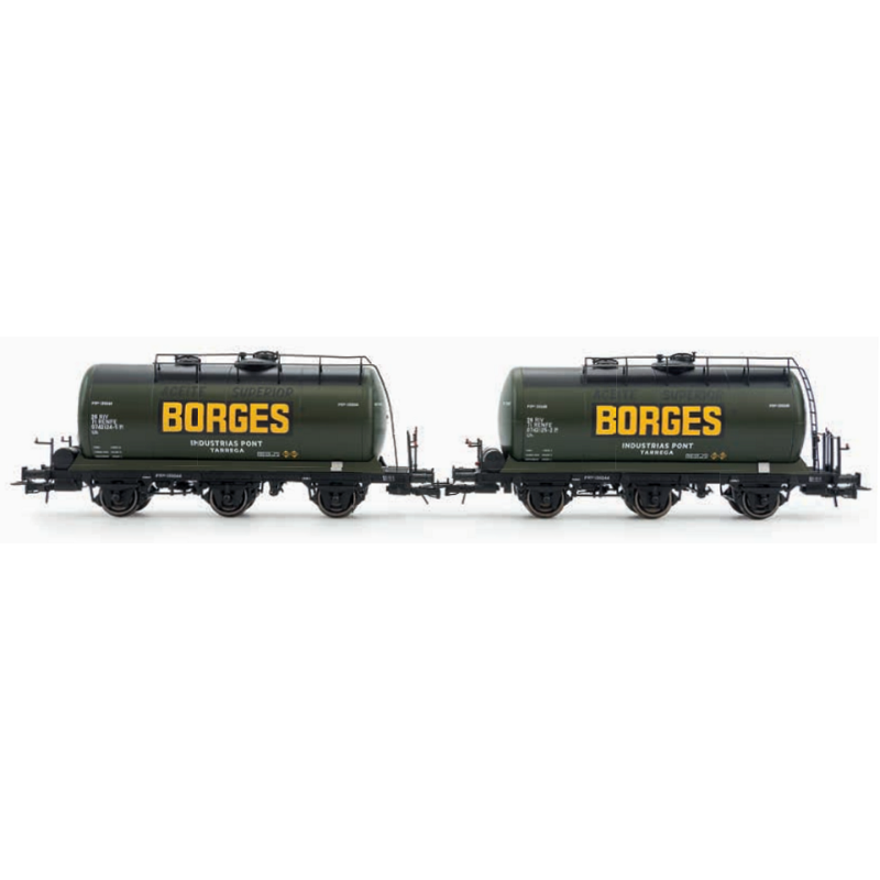 Set 2 vagones cisterna de 3 ejes Borges, RENFE HE6052 Electrotren Escala H0