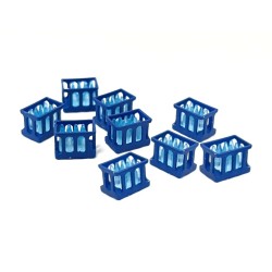9 cajas azules con botellas de agua 221089 87Train Escala H0