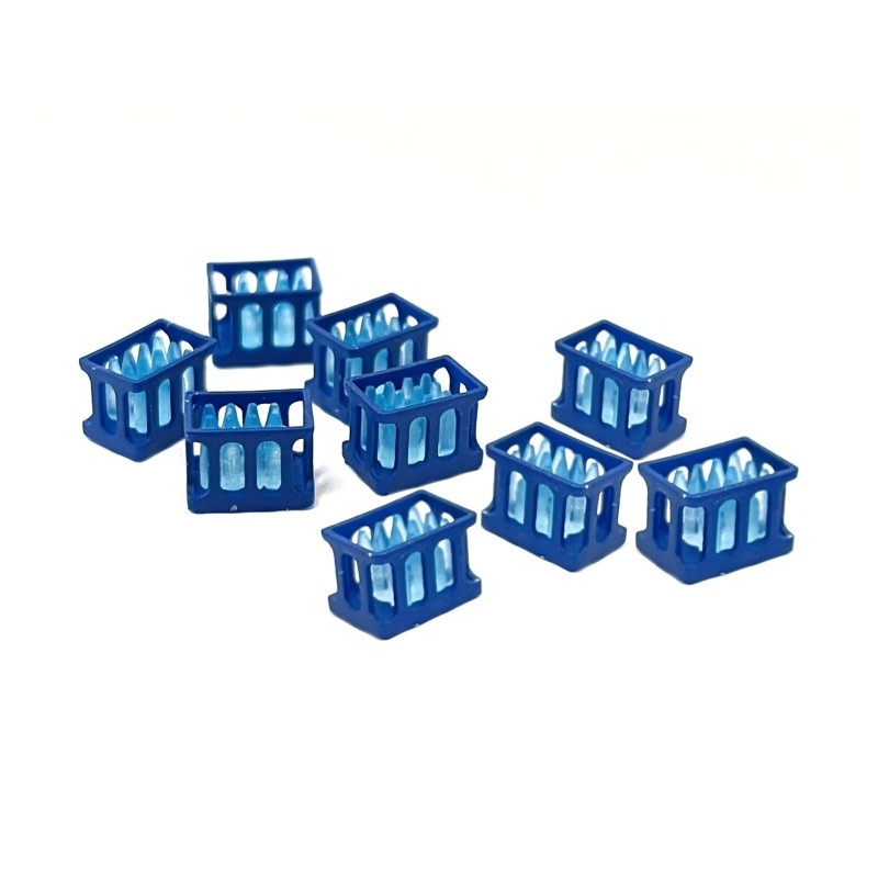 9 cajas azules con botellas de agua 221089 87Train Escala H0