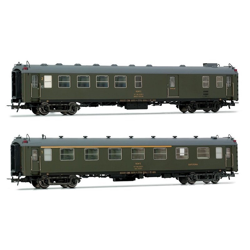 Set 2 coches pasajeros 5000 (furgón y cafetería) RENFE HE4037 Electrotren Escala H0