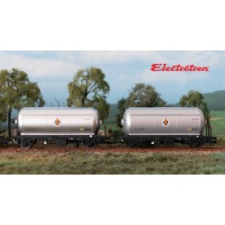 2 vagones cisterna de gas PR Butano S.A. RENFE HE6073 Electrotren Escala H0