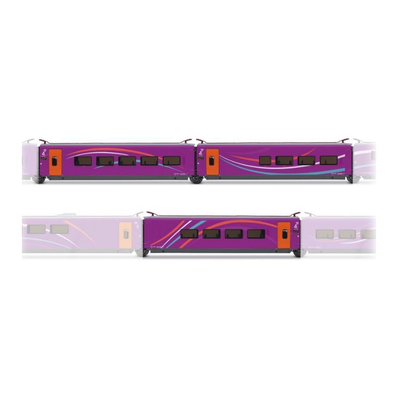 Set 3 coches complementarios 2/3 AVE AVLO Renfe HE3002 Electrotren Escala H0