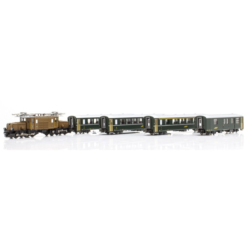 Tren de pasajeros con Ge 6/6 I Cocodrilo + 4x EW I de la RhB K10-1987 Kato Escala N