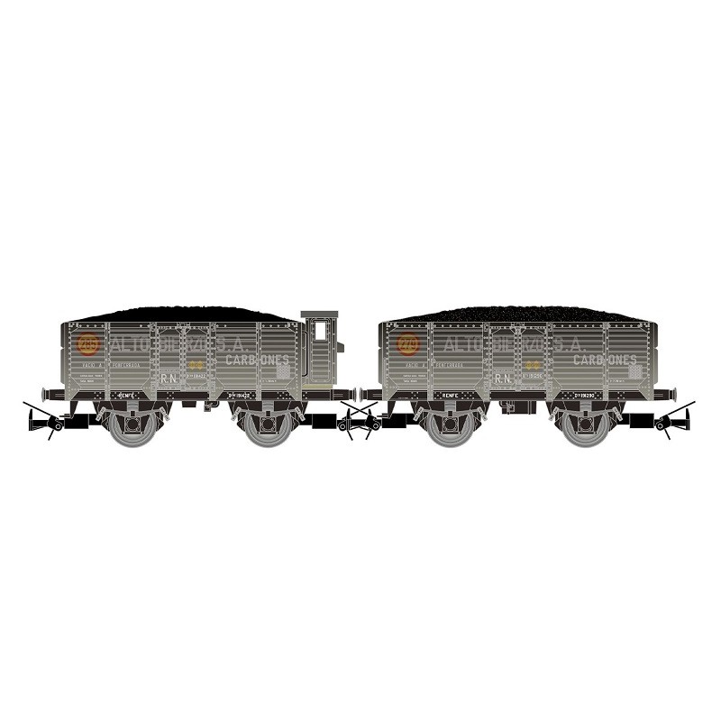 Set 2 vagones tipo X, cargados de carbón RENFE HE6094 Electrotren Escala H0
