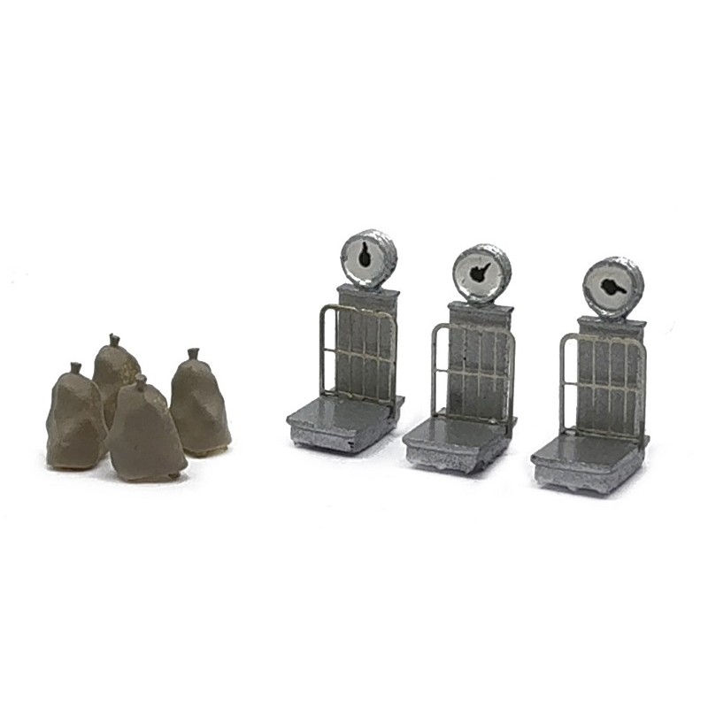 Set de 3 Básculas Antiguas de Pesaje con 4 Sacos 211134 N-Train Escala N