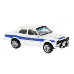 Coche de rally miniatura Ford Escort RS 1800 MK I de 1969 color blanco y azul escala H0 1:87 de Brekina referencia 19070