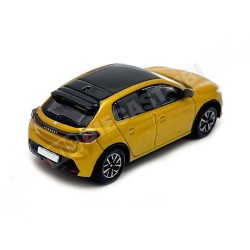 Vista lateral del coche miniatura Peugeot 208 II de 2019 color amarillo escala H0 1:87 de Brekina PCX87 referencia PCX870592