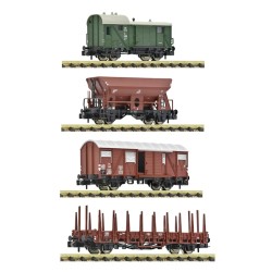 Set de cuatro vagones de mercancías antiguos variados de la compañía alemana DB de Época III Fleischmann ref 6660119 escala N
