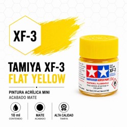 Bote de pintura acrílica mate Tamiya XF-3 Amarillo de 10 ml para modelismo ferroviario