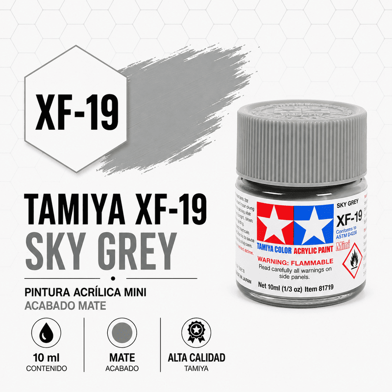 Pintura Acrílica Tamiya XF-19 Gris Cielo 10 ml