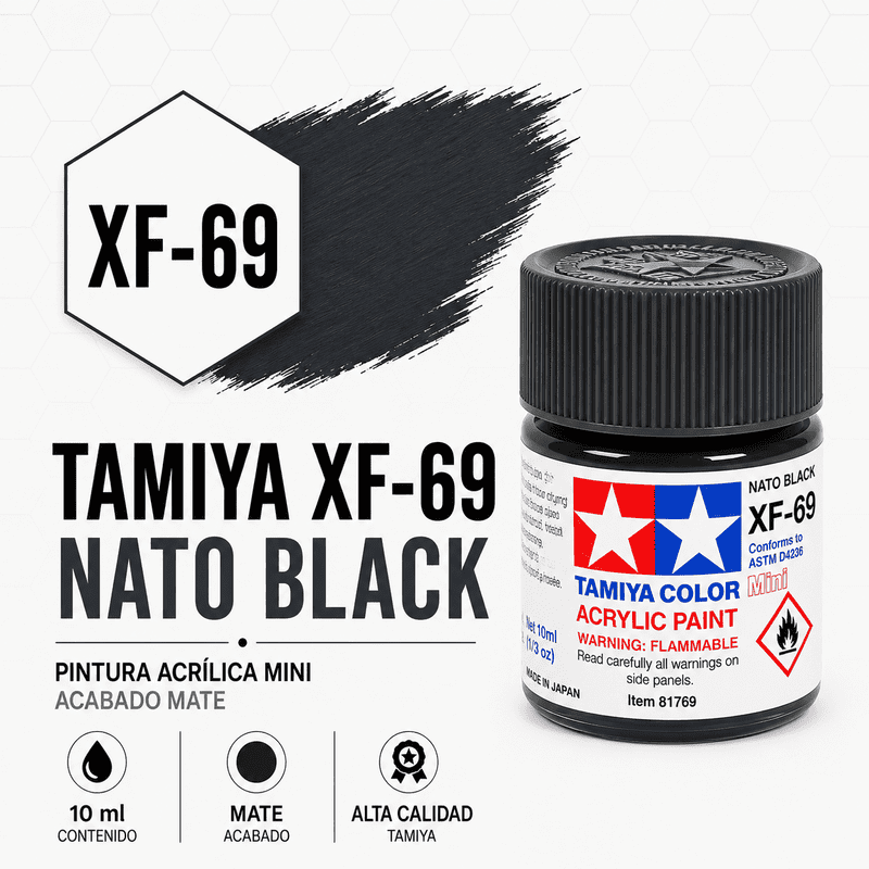 Pintura Acrílica Tamiya XF-69 Negro OTAN 10 ml