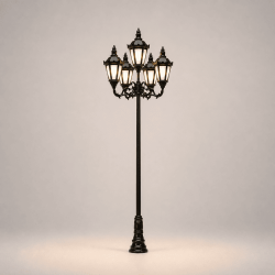 Farola clásica modelo Fernando de 5 brazos con luz fondo blanco escala H0 MDT Models