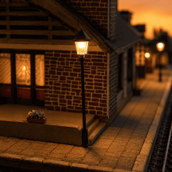 Farola clásica urbana Premium metálica de 4,4 cm de alto con luz LED blanca cálida escala N MDT Models