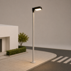 Farola vial moderna de un brazo LD686-H0 con altura ajustable de 2 a 11,5 cm y luz LED blanca cálida para escala H0 MDT Models