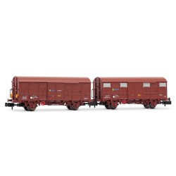 Set de dos vagones cerrados J2 de RENFE en decoración rojo óxido con luces de cola funcionales escala N Arnold HN6718