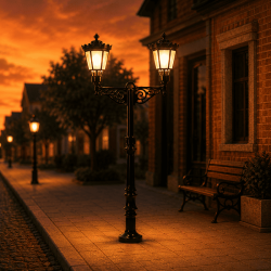 Farola clásica urbana ornamental LHM619-H0 de 8,7 cm de alto con luz LED blanca cálida para escala H0 MDT Models