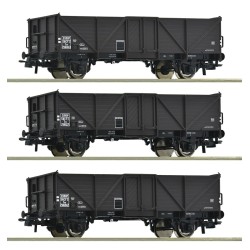 Set de 3 piezas de vagones de mercancías abiertos de la administración SNCF en Época IV escala H0 Roco 6600141