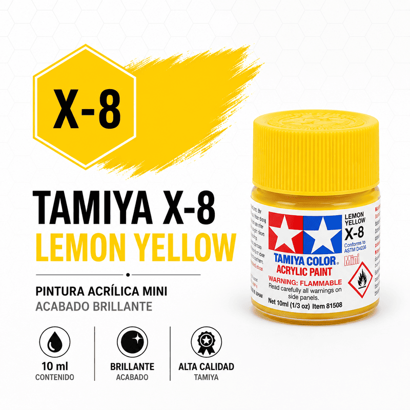 Pintura acrílica X-8 Amarillo Limón brillante 10 ml Tamiya