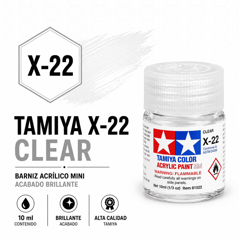 Barniz acrílico X-22 transparente brillante 10 ml Tamiya