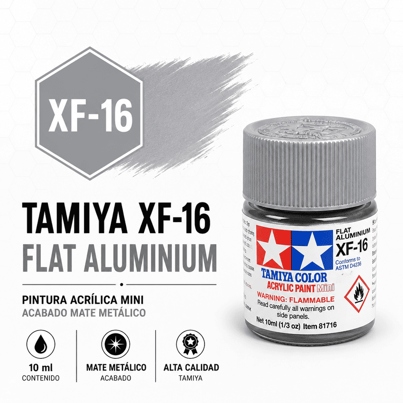 Pintura acrílica XF-16 Aluminio Mate Metálico 10 ml Tamiya