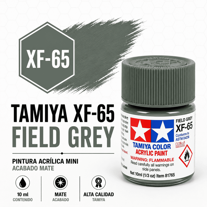 Pintura acrílica XF-65 Gris Campo Mate 10 ml Tamiya
