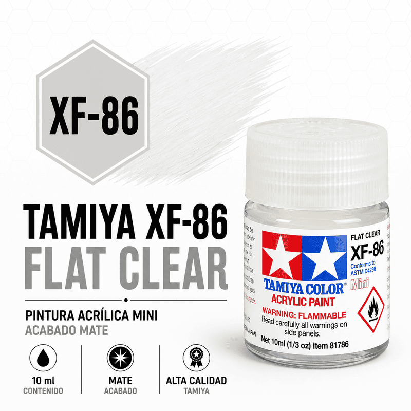 Barniz acrílico XF-86 Transparente Mate 10 ml Tamiya