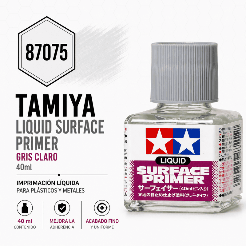 Imprimación líquida gris claro Liquid Surface Primer 40 ml Tamiya 87075