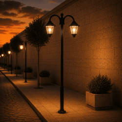 Farola doble de iluminación urbana clásica con tecnología LED LHM631-N en escala N MDT Models