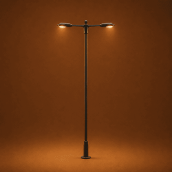 Farola urbana LED doble Steel Street Lamp-07 en escala N MDT Models fondo solido