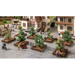 Set de arbustos ornamentales con flores en miniatura NOCH 21546 fondo solido
