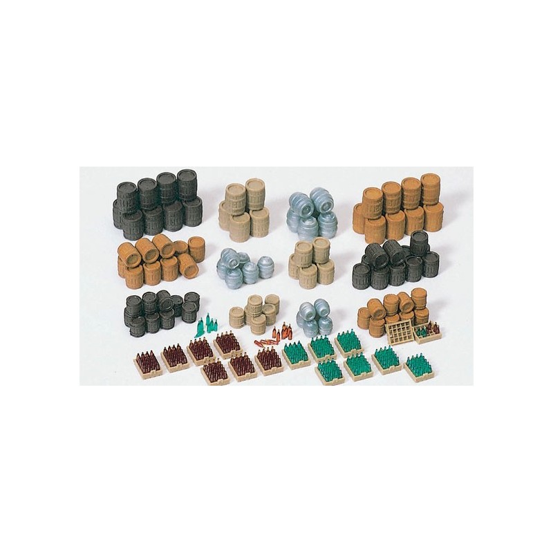 Set de barriles, botellas, cajas y toneles 17105 PREISER Escala H0