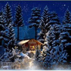 Cabaña invernal con estalactitas, nieve e iluminación 1085 Busch Escala H0