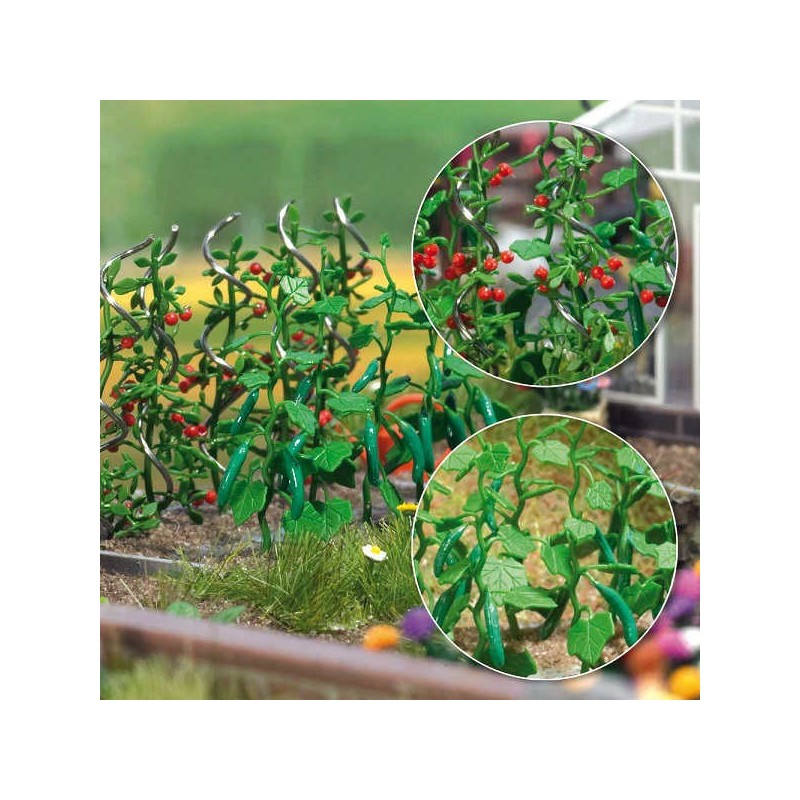 Tomates y pepinos (12 tomateras y 6 plantas de pepinos) 1214 Busch Escala H0