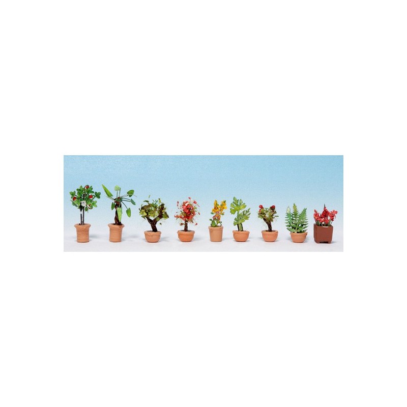 Macetas con plantas, 9 unidades, Laser-Cut 14082 NOCH Escala N