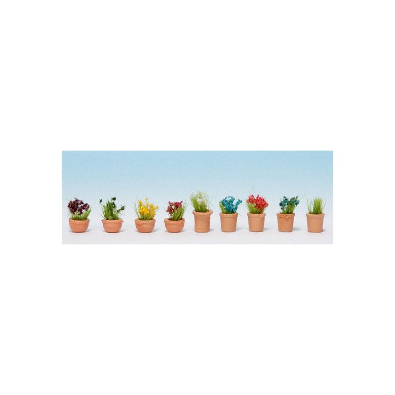 Macetas con flores, 9 unidades, Laser-Cut 14084 NOCH Escala N