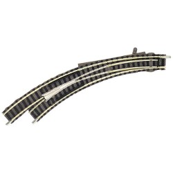 Cambio de agujas con corazon metalico conductor en curva izquierdo manual 9168 Fleischmann - Piccolo con balasto Escala N